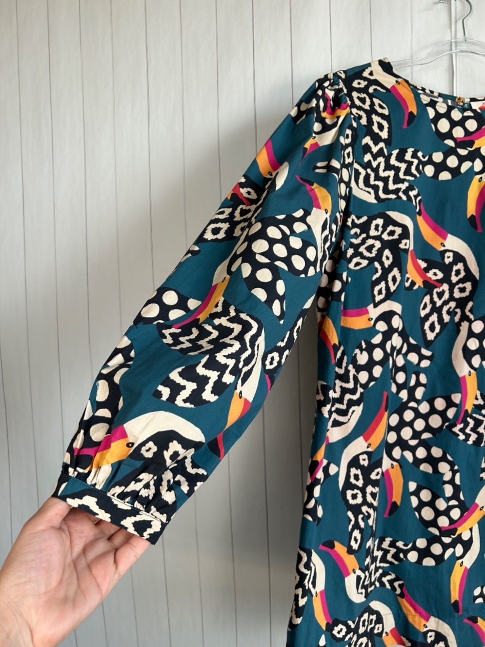 Farm Rio Anthropologie size L Tucans tunic dress cotton poplin colorful long sl - Picture 3 of 11